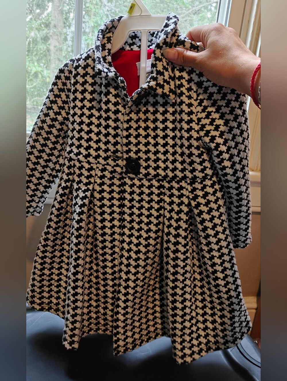 Girls' Black & White Houndstooth Fall/Winter Coat